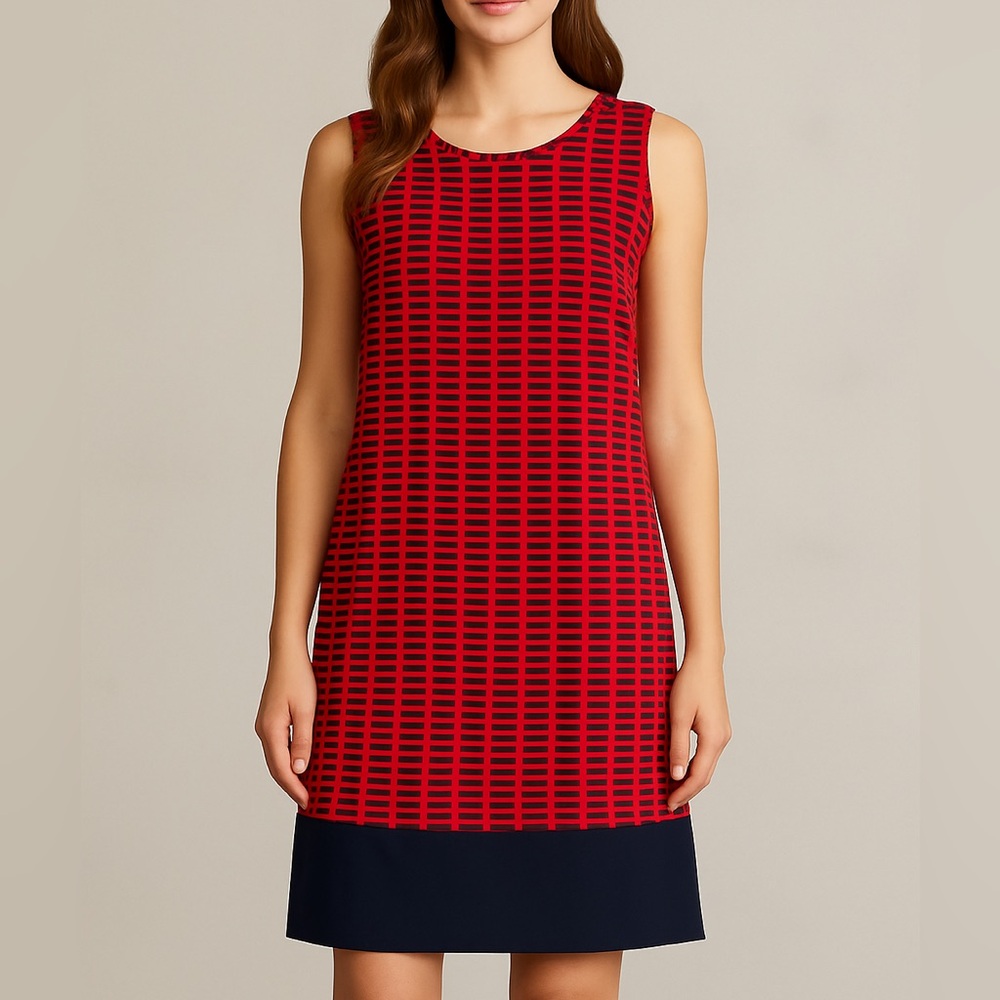Lingam Barcelona‎ Red and Blue Geometric Sleeveless Dress Cotton